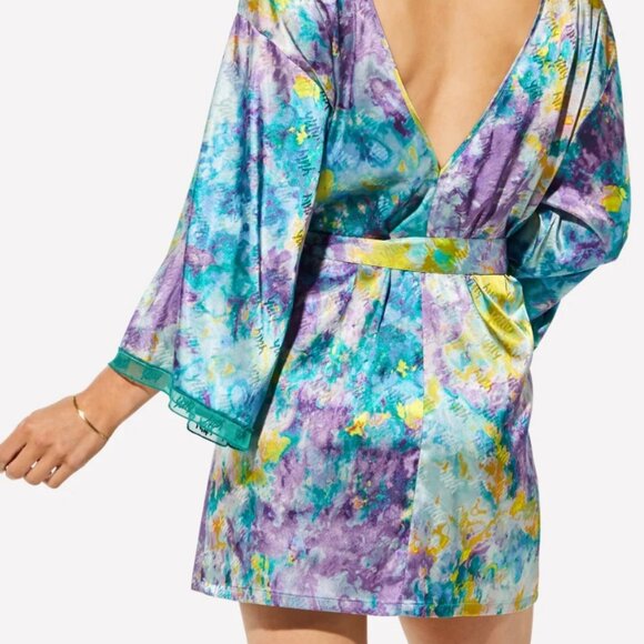 Yitty Satin Pretty Mini Robe Deep Sea Watercolor - Picture 3 of 11